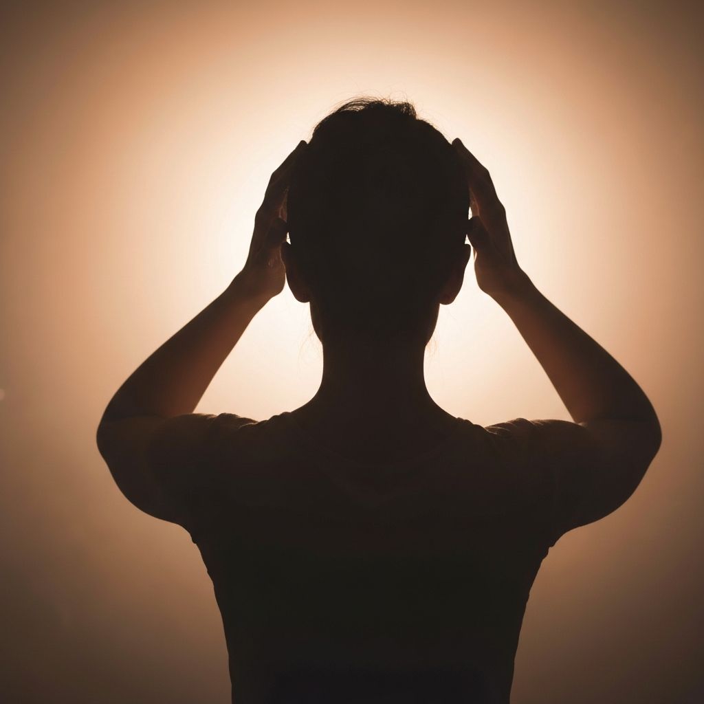 Két kezet megmelegítve szemre helyező személy sziluettje meleg, szórt fényben, hátulról fotózva, a palming relaxációs technika hangulatát idézve, nyugodt, meleg tónusokban